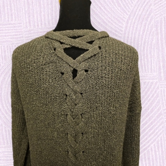 Sweet Wanderer Dark Green Open Front Cardigan Sweater Size Medium - Picture 4 of 5